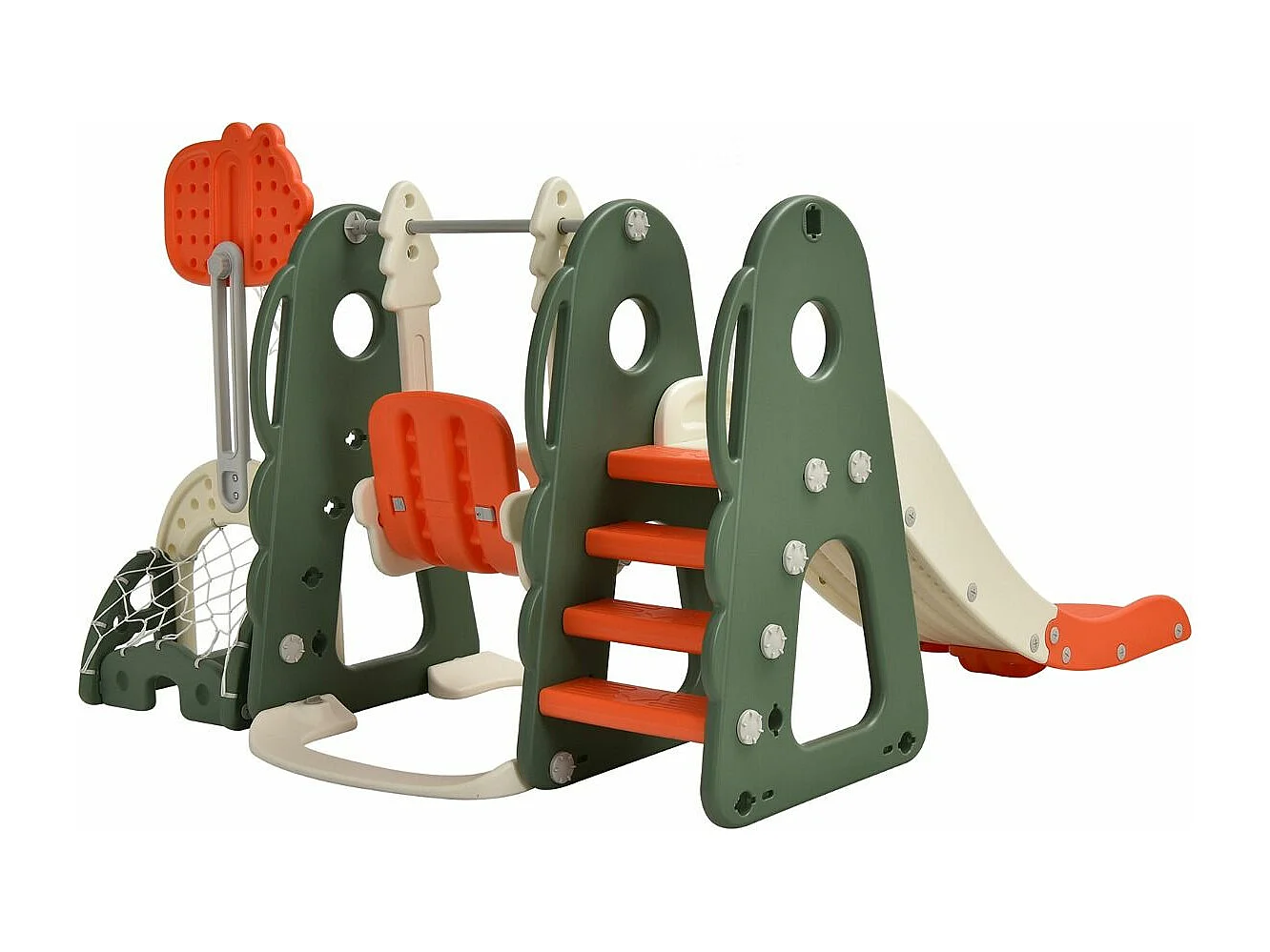 Ensemble Toboggan Balançoire 6 en 1 HDPE Basket-ball Football Escalade Golf pour Enfants 18 Mois+ Orange+Vert