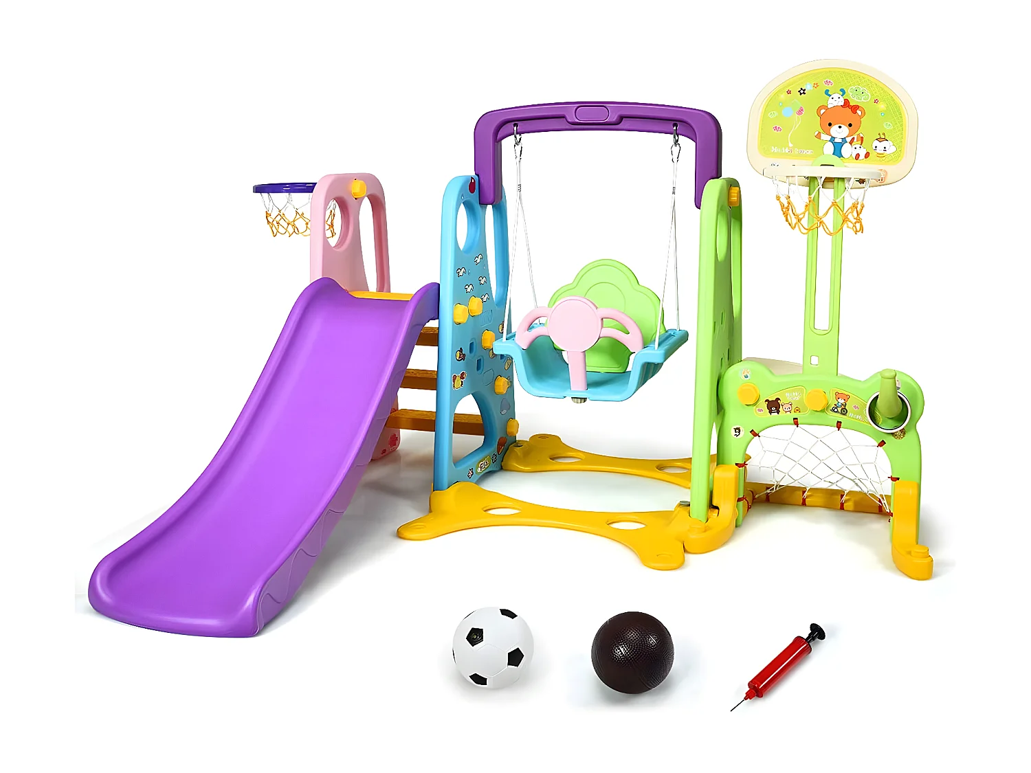 Ensemble Toboggan Balançoire 6 en 1 Basket-ball Football Escalade Jeu Boucle - Exterieur Intérieure 3 - 8 Ans Violet