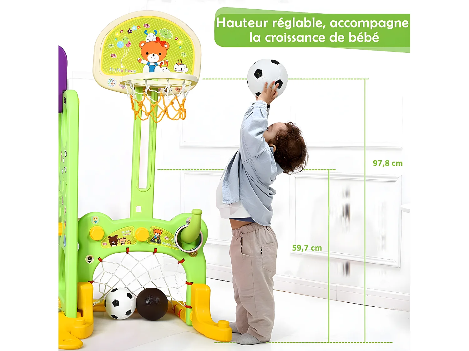 Ensemble Toboggan Balançoire 6 en 1 Basket-ball Football Escalade Jeu Boucle - Exterieur Intérieure 3 - 8 Ans Violet