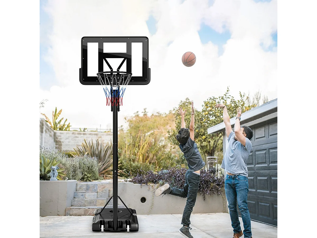 Panier de Basket-Ball sur Pieds Hauteur Réglable 143-305cm, Support de Basket Portable à roulettes avec Sac Sécurisé, Panneau Arrière de 111 cm