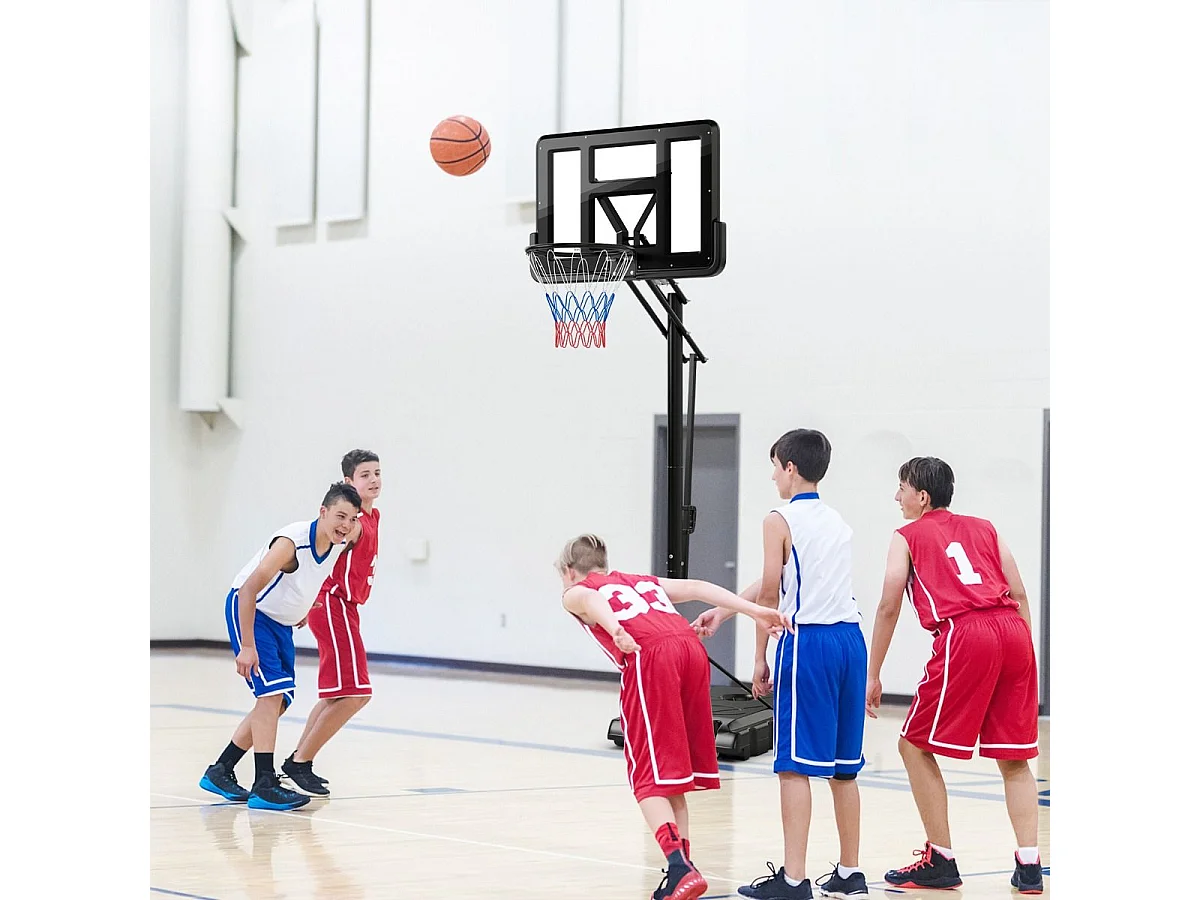 Panier de Basket-Ball sur Pieds Hauteur Réglable 143-305cm, Support de Basket Portable à roulettes avec Sac Sécurisé, Panneau Arrière de 111 cm