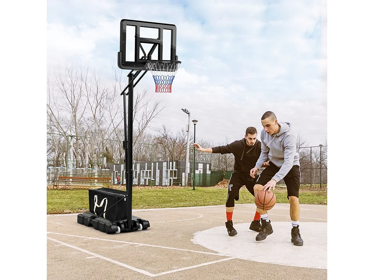 Panier de Basket-Ball sur Pieds Hauteur Réglable 143-305cm, Support de Basket Portable à roulettes avec Sac Sécurisé, Panneau Arrière de 111 cm