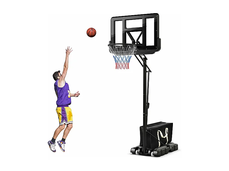 Panier de Basket-Ball sur Pieds Hauteur Réglable 143-305cm, Support de Basket Portable à roulettes avec Sac Sécurisé, Panneau Arrière de 111 cm