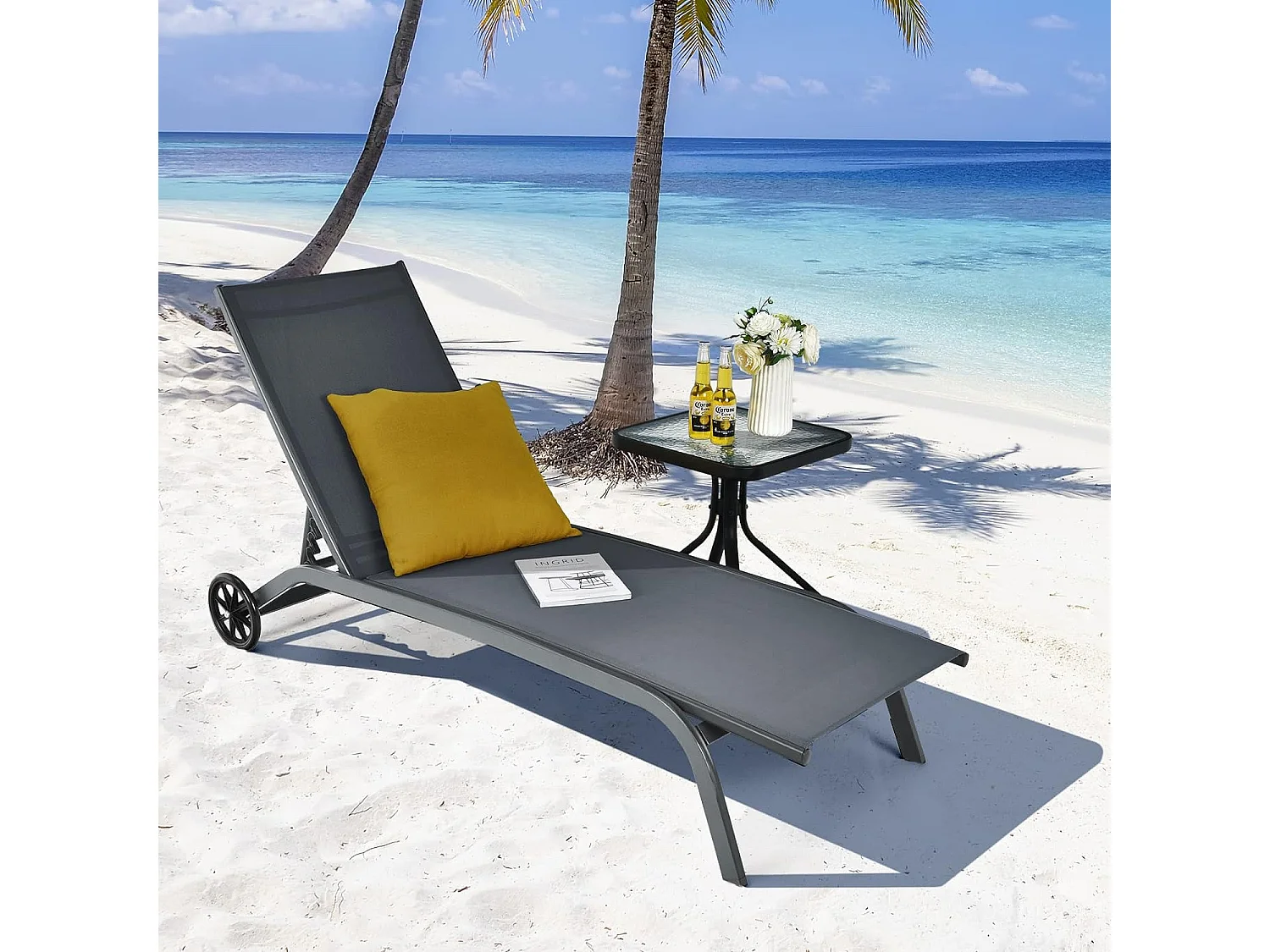 Chaise Longue de Jardin, Réglable à 6 Positions, Bain de Soleil, Transat de Relaxation pour Bord de Piscine, Cour et Jardin,Gris