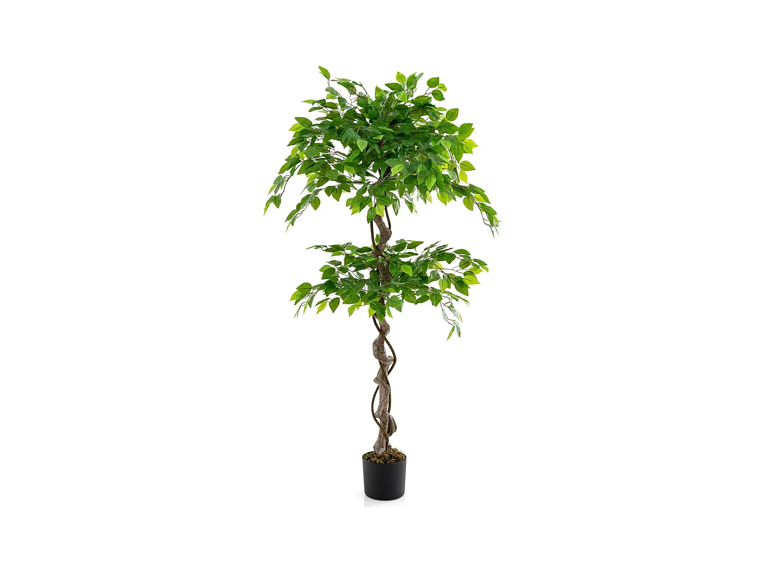 150 cm kunstplant met cement gevulde pot, kunstmatige ficus met 882 bladeren, realistische stam, gedroogd mos, nepboom, decoratie voor thuis, kantoor en winkel