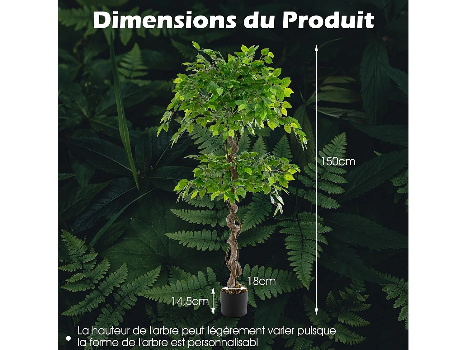 Plante Artificielle de 150CM avec Pot Rempli de Ciment, Ficus Artificiel avec 882 Feuilles Tronc Réaliste Mousse Séchée, Arbre Décoration du Magasin Bureau Maison