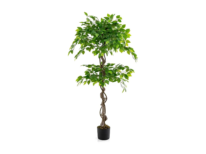 Plante Artificielle de 150CM avec Pot Rempli de Ciment, Ficus Artificiel avec 882 Feuilles Tronc Réaliste Mousse Séchée, Arbre Décoration du Magasin Bureau Maison