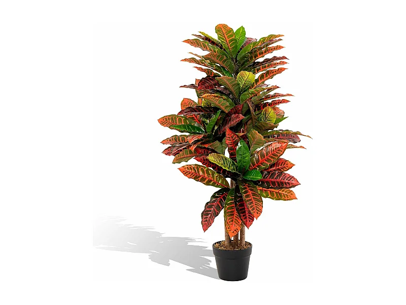 Plante Artificielle de Croton 100CM avec Pot Rempli de Ciment, Fausse Arbre Feuilles Panachées Colorées Tronc en Bois Naturel, Décoration du Magasin Bureau Maison
