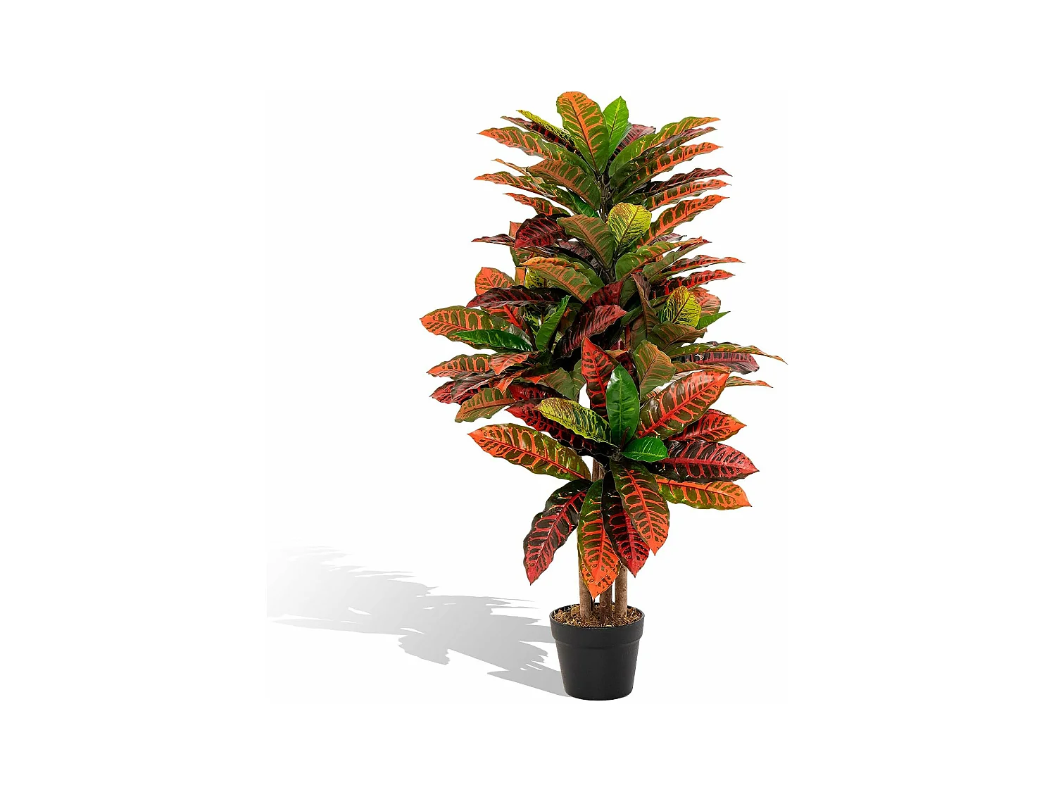 Plante Artificielle de Croton 100CM avec Pot Rempli de Ciment, Fausse Arbre Feuilles Panachées Colorées Tronc en Bois Naturel, Décoration du Magasin Bureau Maison