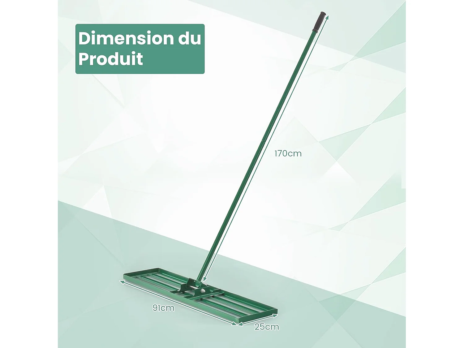 Râteau de Nivellement de Pelouse 91 x 25 cm, Râteau de Jardin en Métal avec Poignée Ergonomique, Outil de Niveau de Pelouse pour Jardin CourTerrain de Golf Ferme