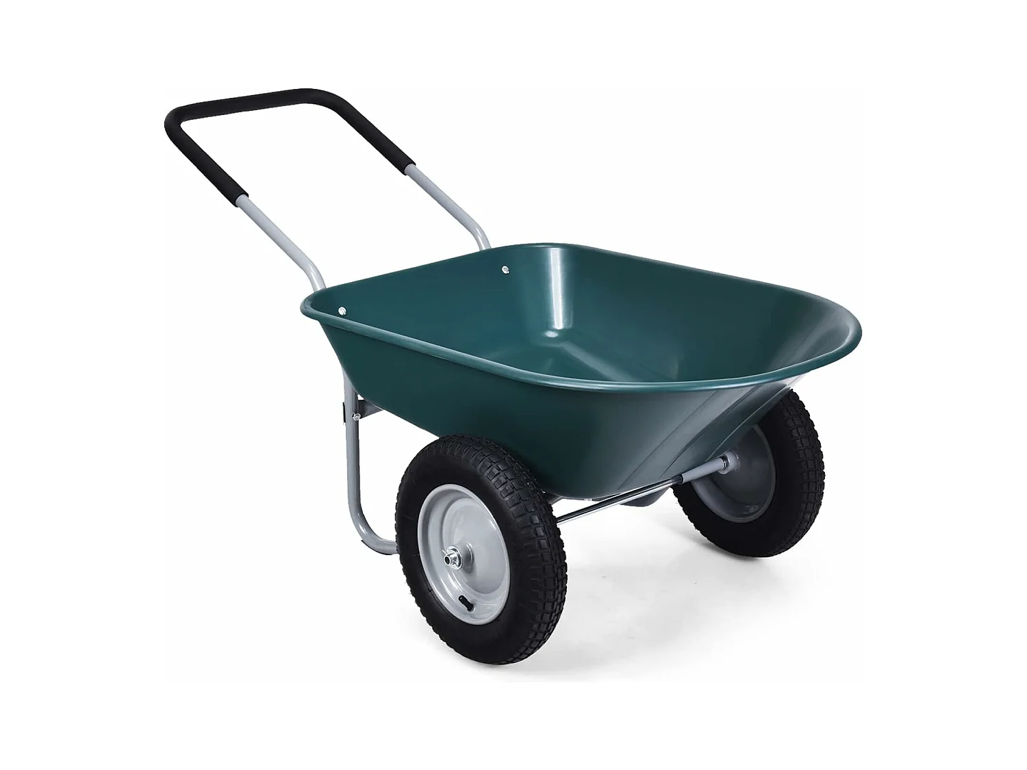 Brouette de Jardin 2 Roues Pneus Pneumatiques Ø35cm 75L Charge Max 150KG Résistante en Fer pour Jardinage/Maçonnerie Vert