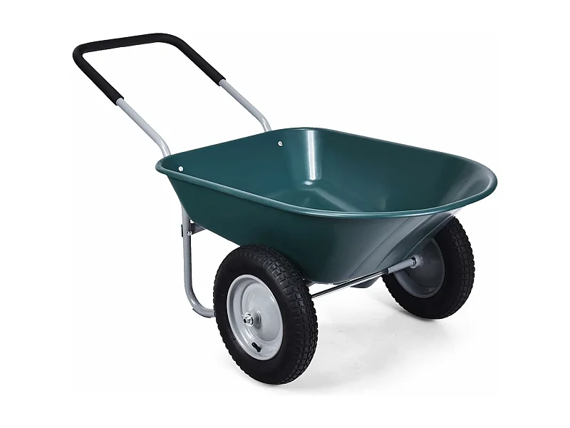 Brouette de Jardin 2 Roues Pneus Pneumatiques Ø35cm 75L Charge Max 150KG Résistante en Fer pour Jardinage/Maçonnerie Vert