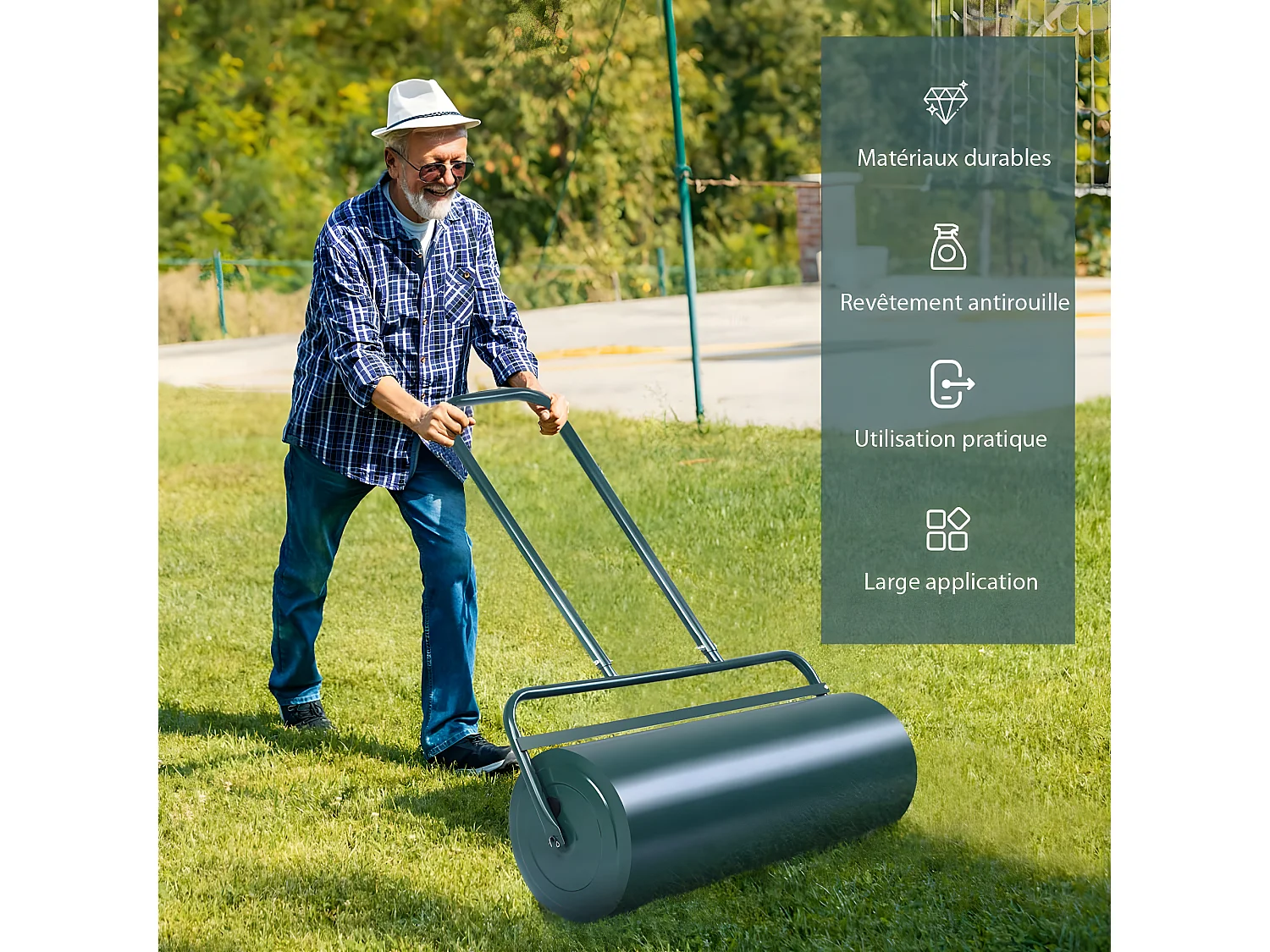 Rouleau à Gazon de Jardin avec Volume 63 L Ø du Rouleau : 30 CM Largeur 60 CM en Acier de Couleur Vert