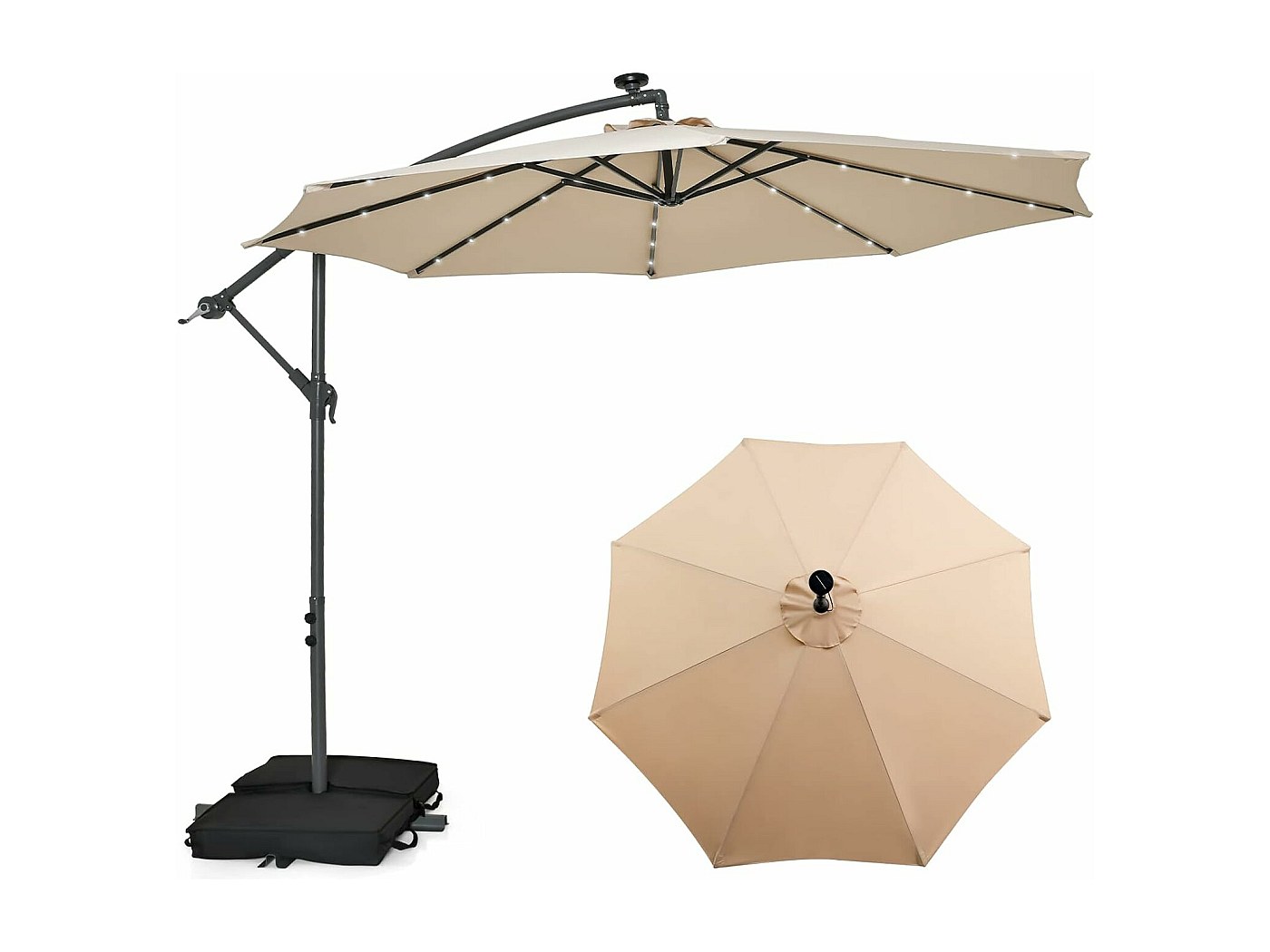 Homgoday Parasol Déporté Avec Mât En Aluminium De 300 Cm - Anthracite - Parasol D'extérieur - Parasol De Terrasse
