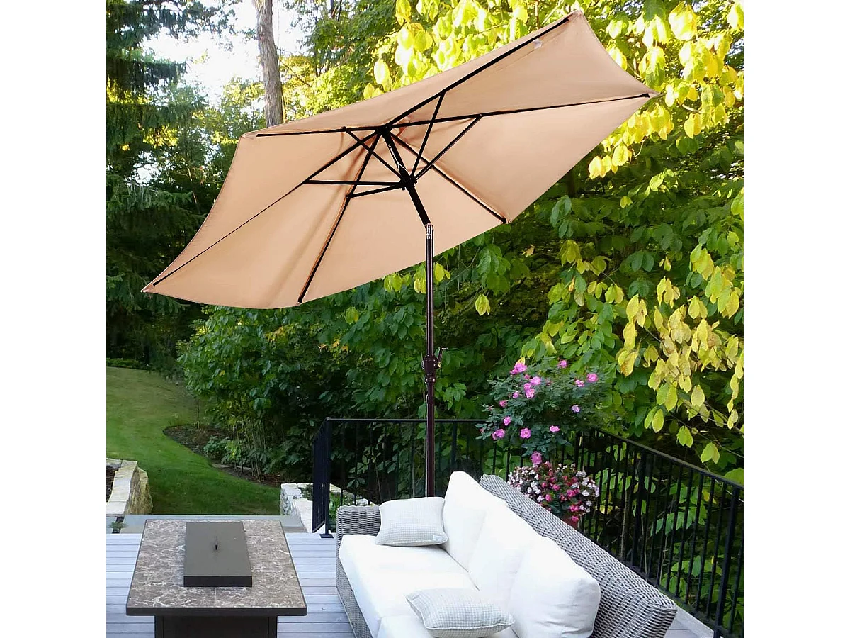Parasol de Jardin/Parasol Déporté Inclinable de Jardin Dia.270CM avec Toile Polyester Imperméable et Baleines en Fer Robuste Beige