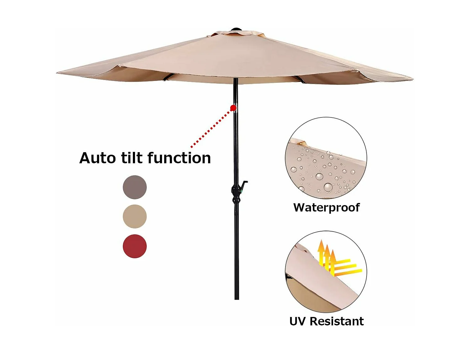 Parasol de Jardin/Parasol Déporté Inclinable de Jardin Dia.270CM avec Toile Polyester Imperméable et Baleines en Fer Robuste Beige