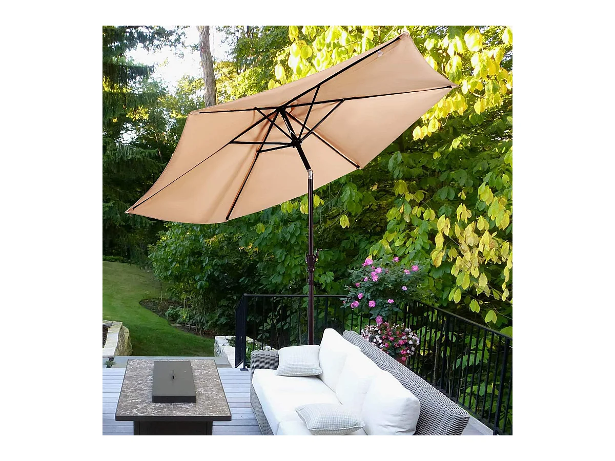 Parasol de Jardin/Parasol Déporté Inclinable de Jardin Dia.270CM avec Toile Polyester Imperméable et Baleines en Fer Robuste Beige