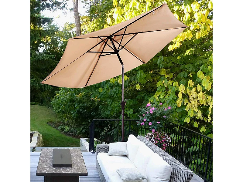 Parasol de Jardin/Parasol Déporté Inclinable de Jardin Dia.270CM avec Toile Polyester Imperméable et Baleines en Fer Robuste Beige