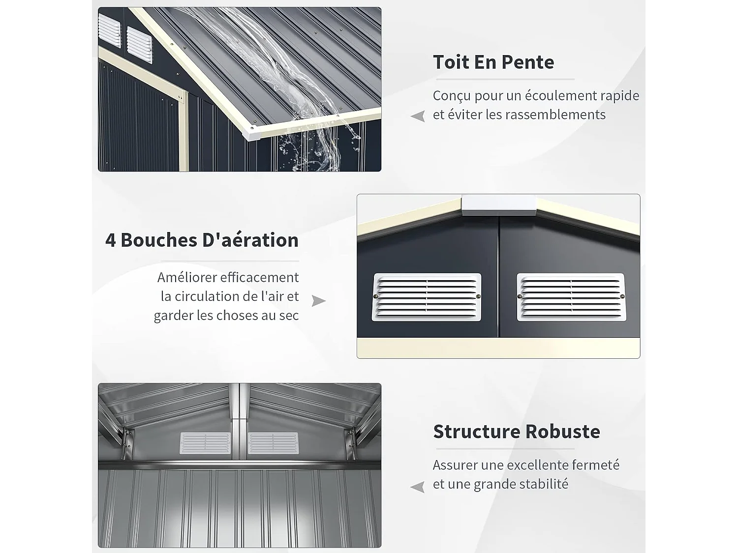 Abri de Jardin Métal 8,7㎡- 2 Portes Coulissantes Verrouillables, 4 Trous d’Aération, Toit Penché, Cabane Exterieur pour Vélo, Poubelle, 340 x 255 x 210 cm (Gris)
