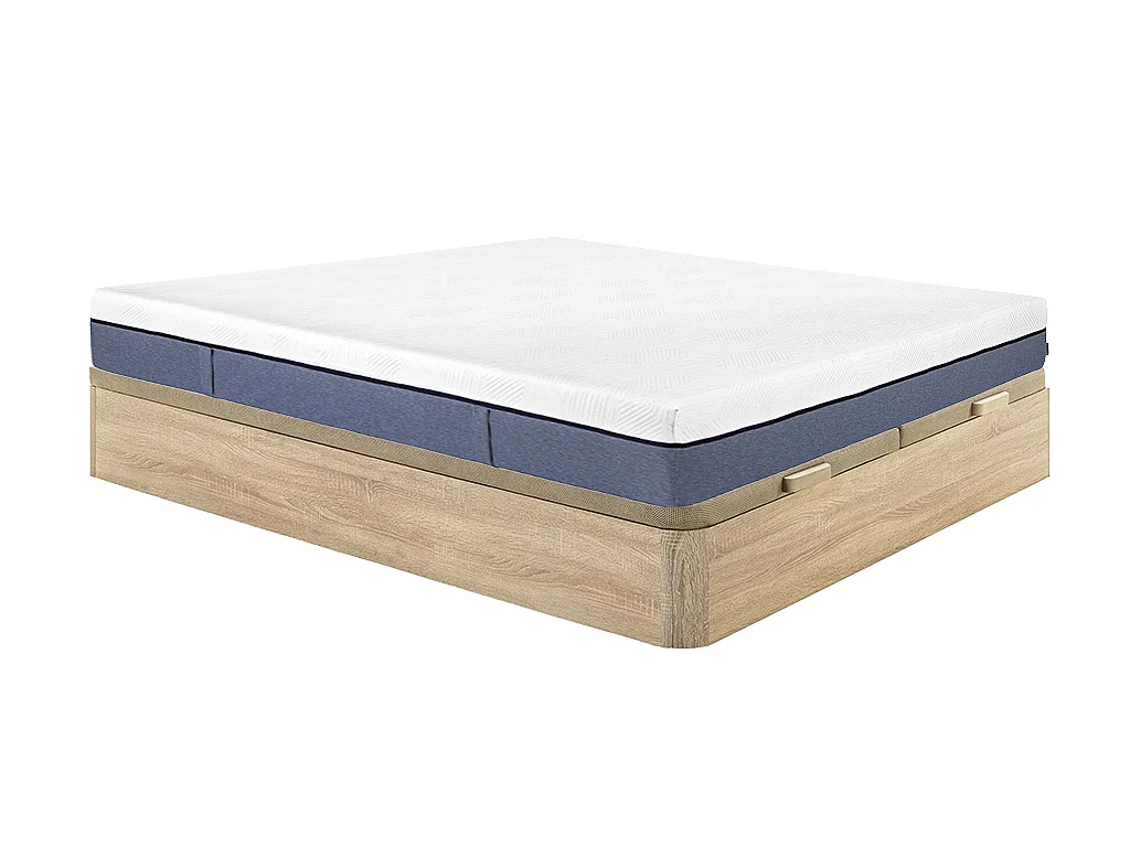 Ensemble 180 x 200 cm sommier coffre naturel clair + matelas ressorts ensachés 7 zones et mémoire de forme ép.24cm - KASUI de YSMÉE