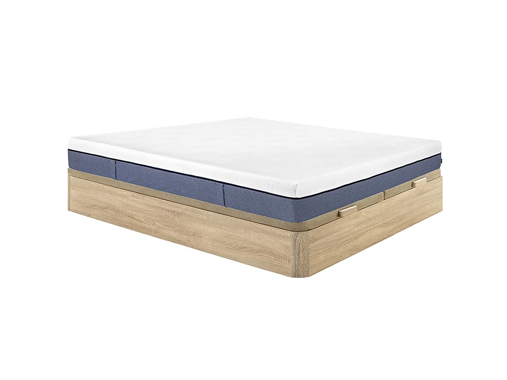 Ensemble 180 x 200 cm sommier coffre naturel clair + matelas ressorts ensachés 7 zones et mémoire de forme ép.24cm - KASUI de YSMÉE