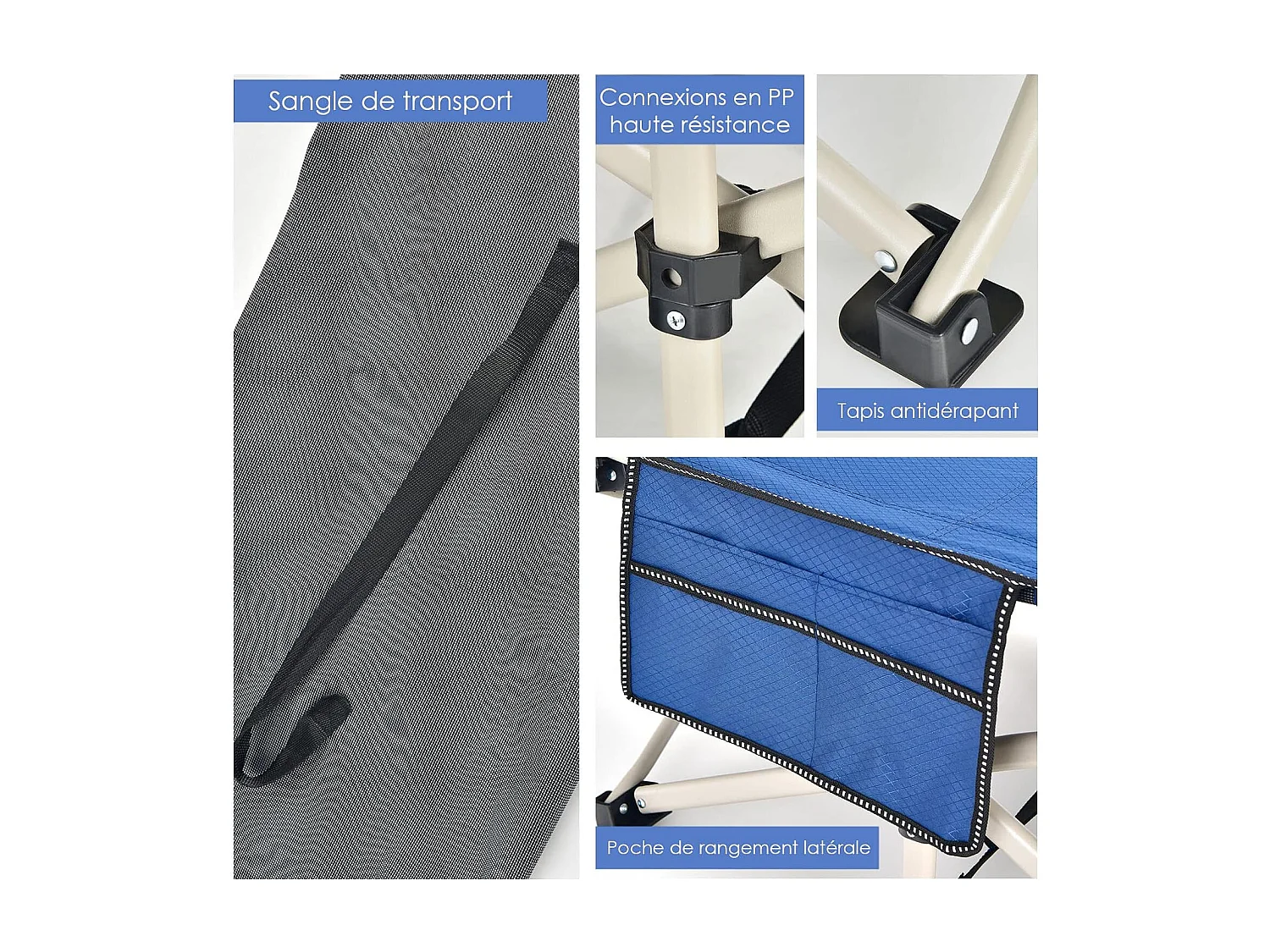 lit de CamBoisg Pliable, Charge jusqu'à 400 kg, lit de Voyage à Pliage Rapide avec Sac de Transport Bleu