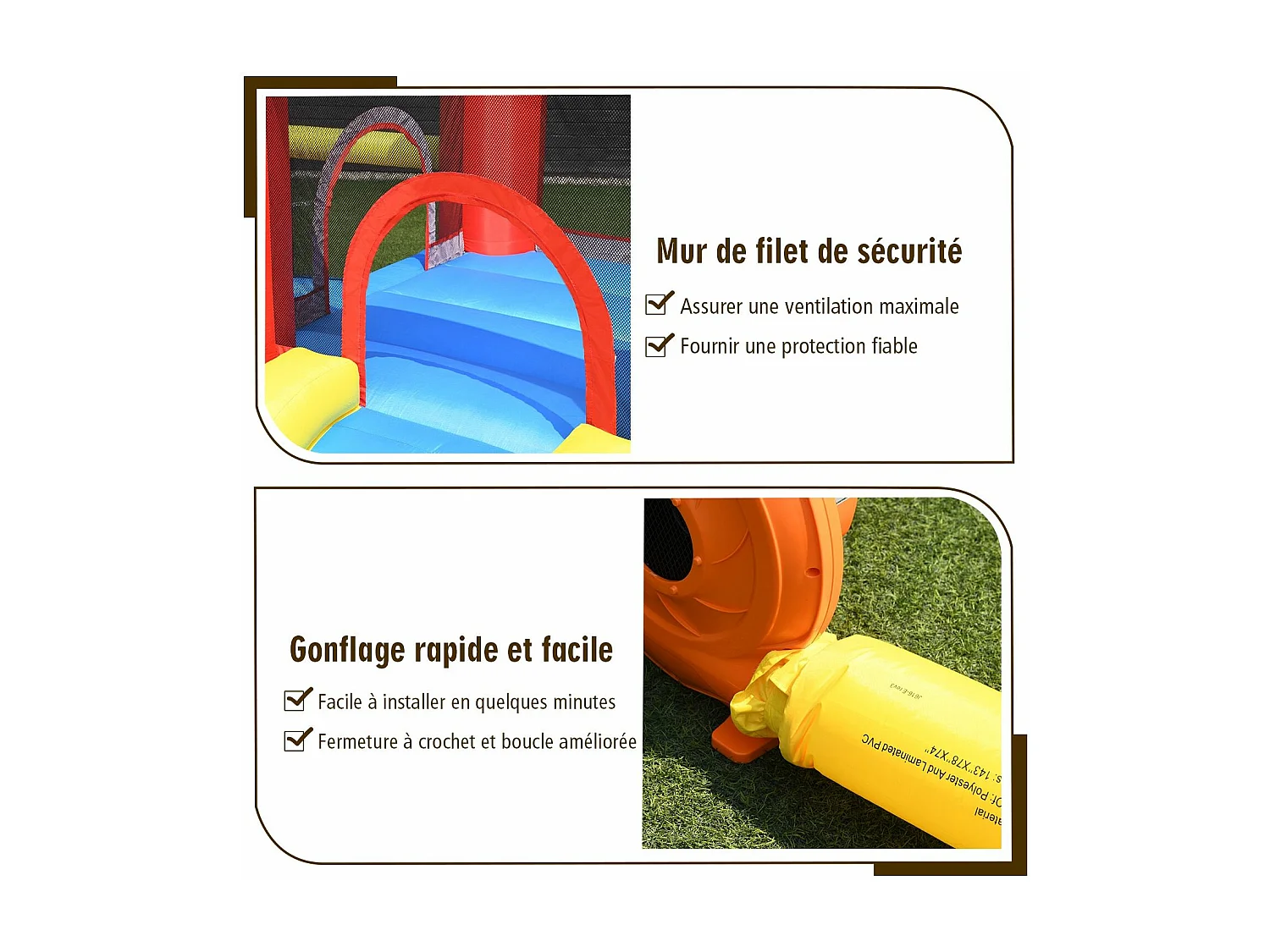 Château Gonflable pour Enfants avec Souffleur 450W Toboggan 60 Boules Colorées,Jeux de Fléchettes But de Football Sac