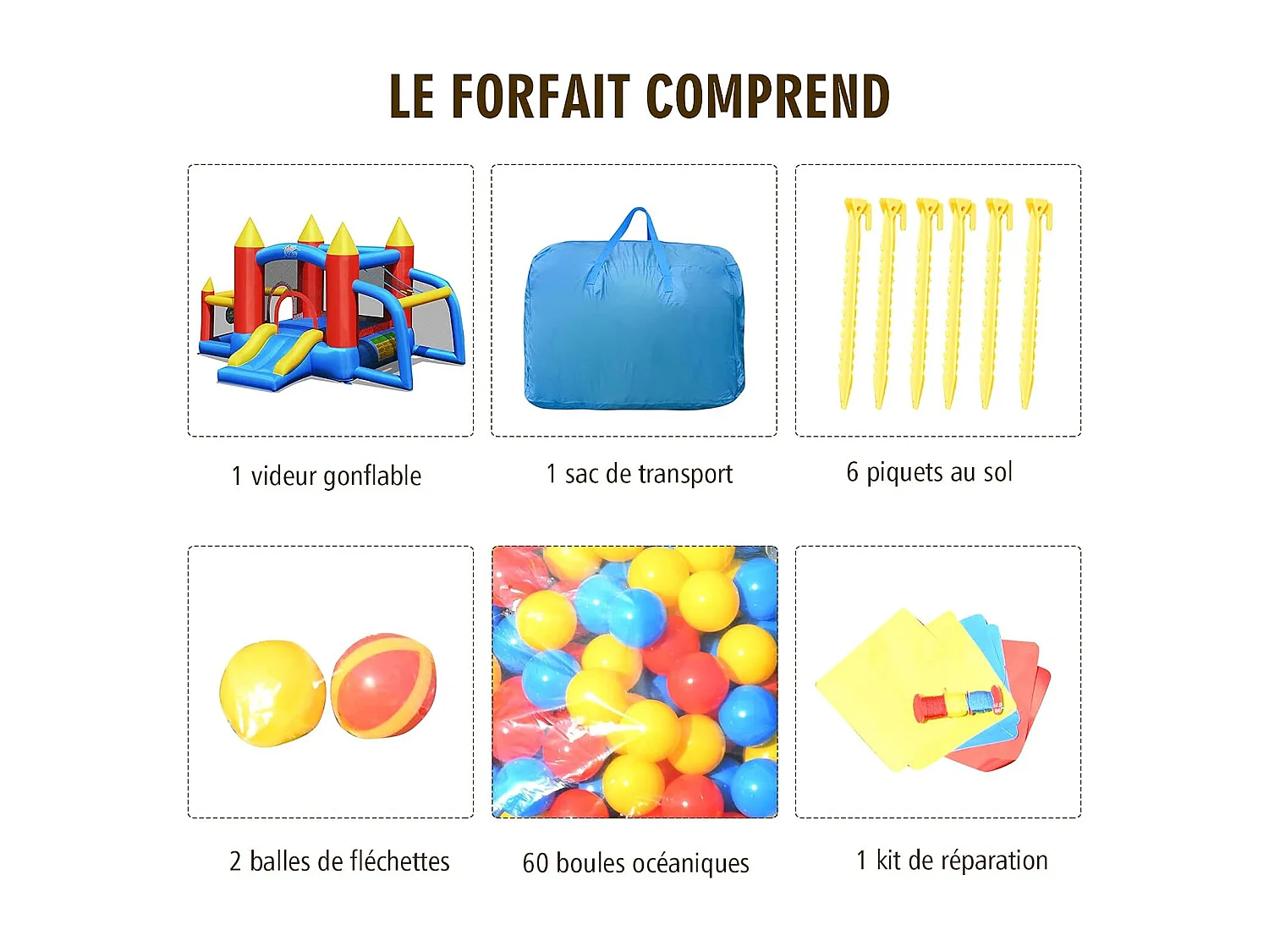 Château Gonflable pour Enfants avec Souffleur 450W Toboggan 60 Boules Colorées,Jeux de Fléchettes But de Football Sac