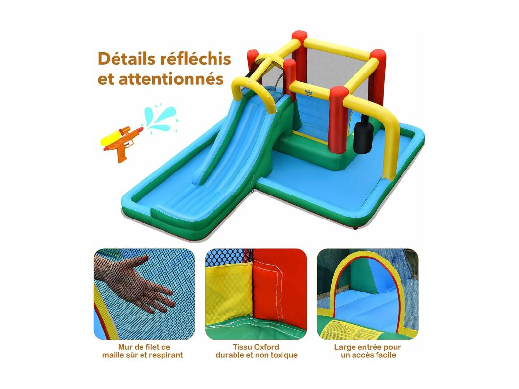 Château gonflable pour Enfants de 3-10 Ans avec Pataugeoire Toboggan Mur d’escalade Tunnel 470 x 370 x 190cm sans Gonfleur