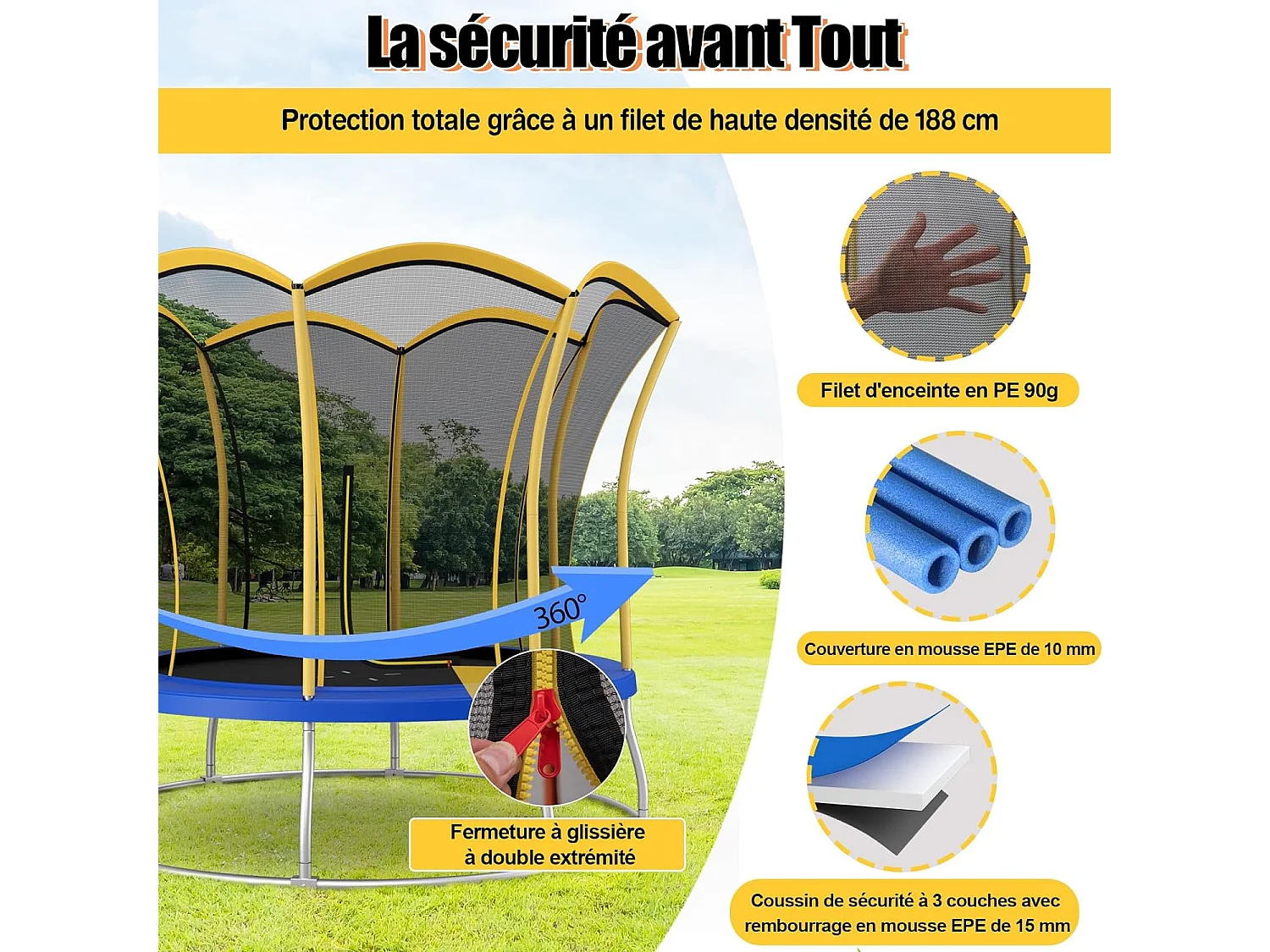 Trampoline Enfant Ø 305cm avec Filet de Protection, Trampoline de Jardin en Forme Fleur avec Certification GS, Coussin de Sécurité & Cadre en Métal Galvanisé