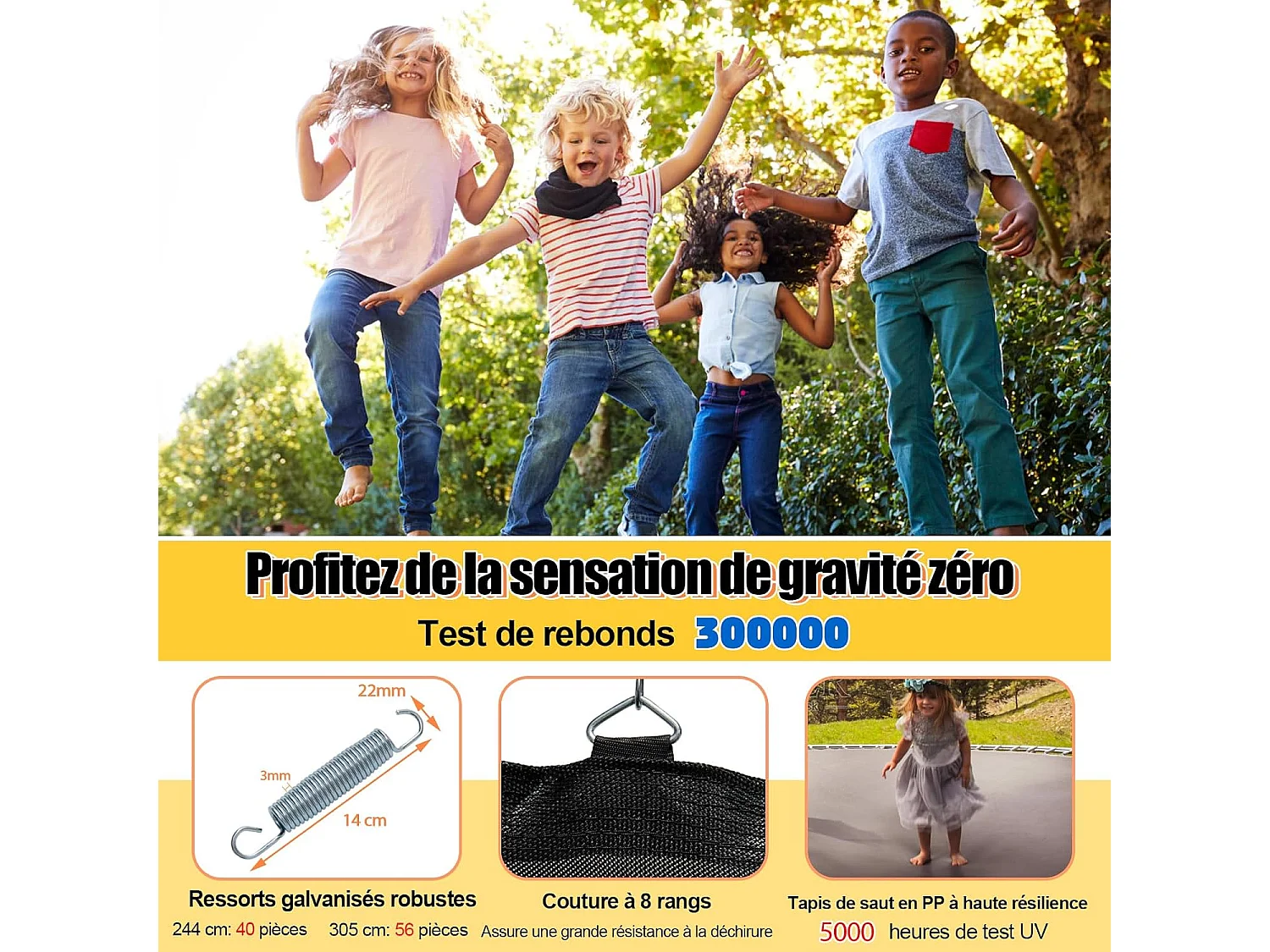Trampoline Enfant Ø 305cm avec Filet de Protection, Trampoline de Jardin en Forme Fleur avec Certification GS, Coussin de Sécurité & Cadre en Métal Galvanisé