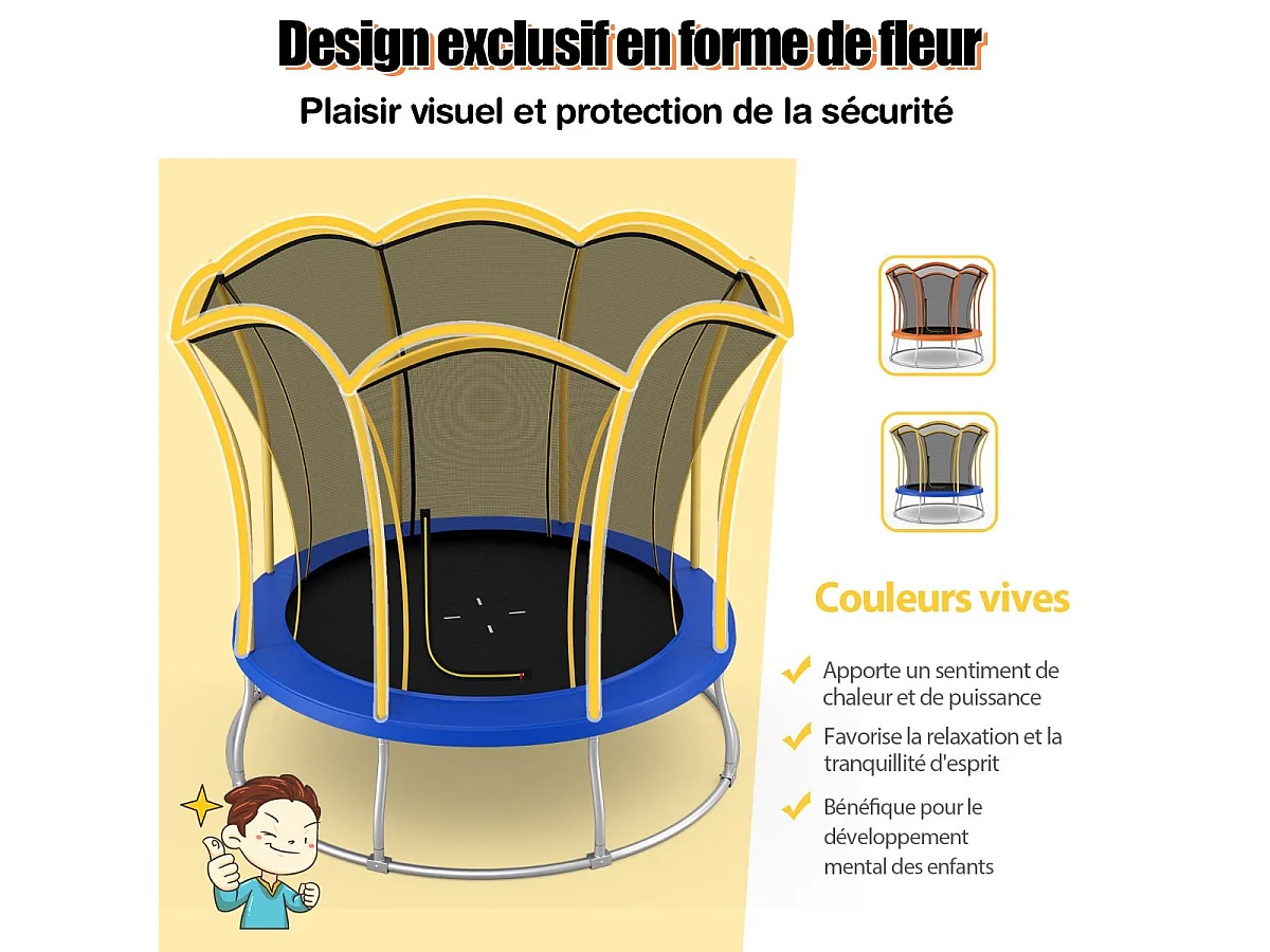 Trampoline Enfant Ø 305cm avec Filet de Protection, Trampoline de Jardin en Forme Fleur avec Certification GS, Coussin de Sécurité & Cadre en Métal Galvanisé