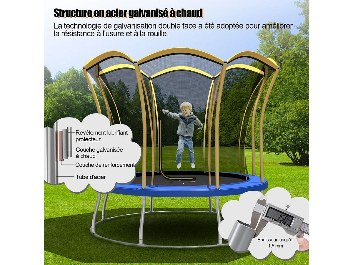 Trampoline Enfant Ø 305cm avec Filet de Protection, Trampoline de Jardin en Forme Fleur avec Certification GS, Coussin de Sécurité & Cadre en Métal Galvanisé