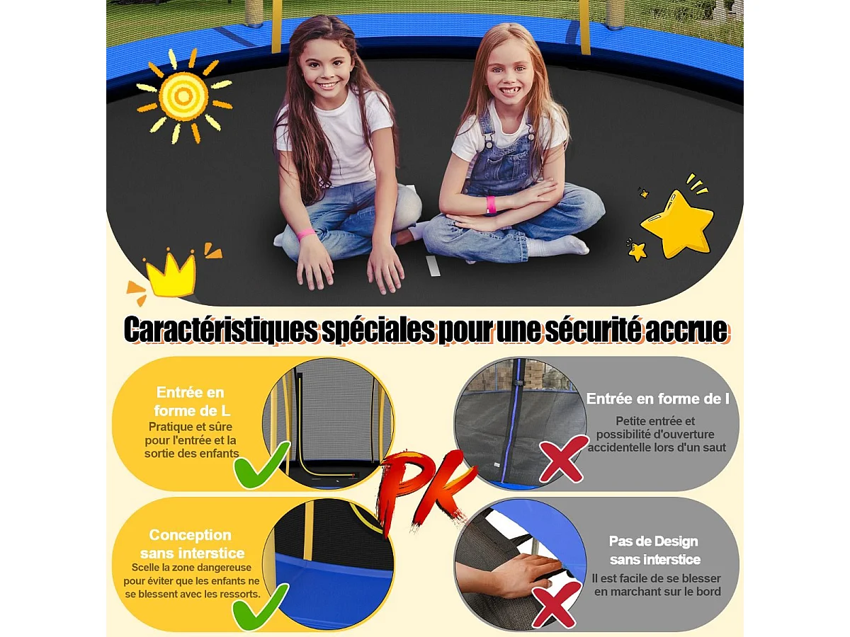 Trampoline Enfant Ø 305cm avec Filet de Protection, Trampoline de Jardin en Forme Fleur avec Certification GS, Coussin de Sécurité & Cadre en Métal Galvanisé