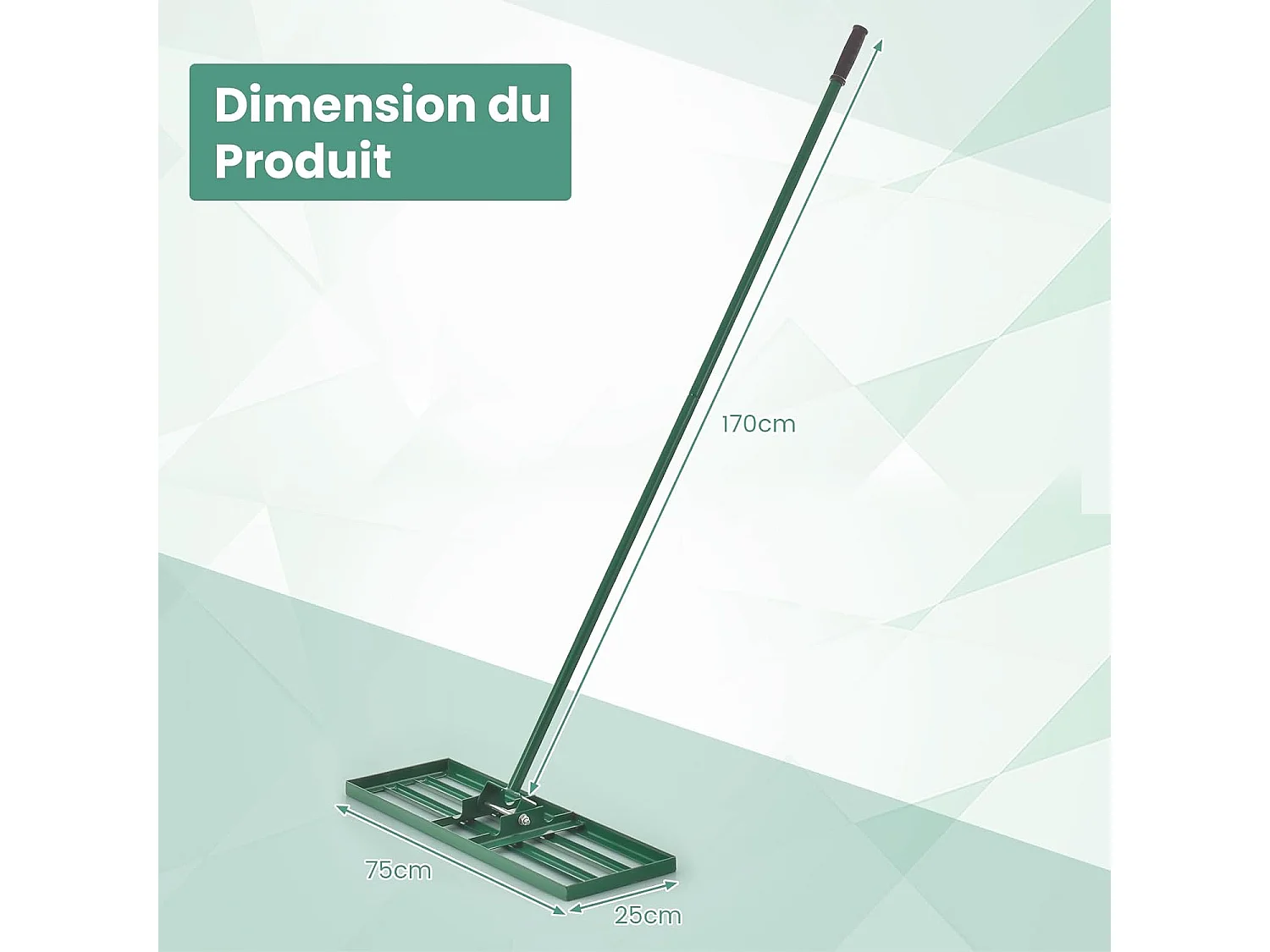 Râteau de Nivellement de Pelouse 75 x 25 cm, Râteau de Jardin en Métal avec Poignée Ergonomique, Outil de Niveau de Pelouse pour Jardin CourTerrain de Golf Ferme