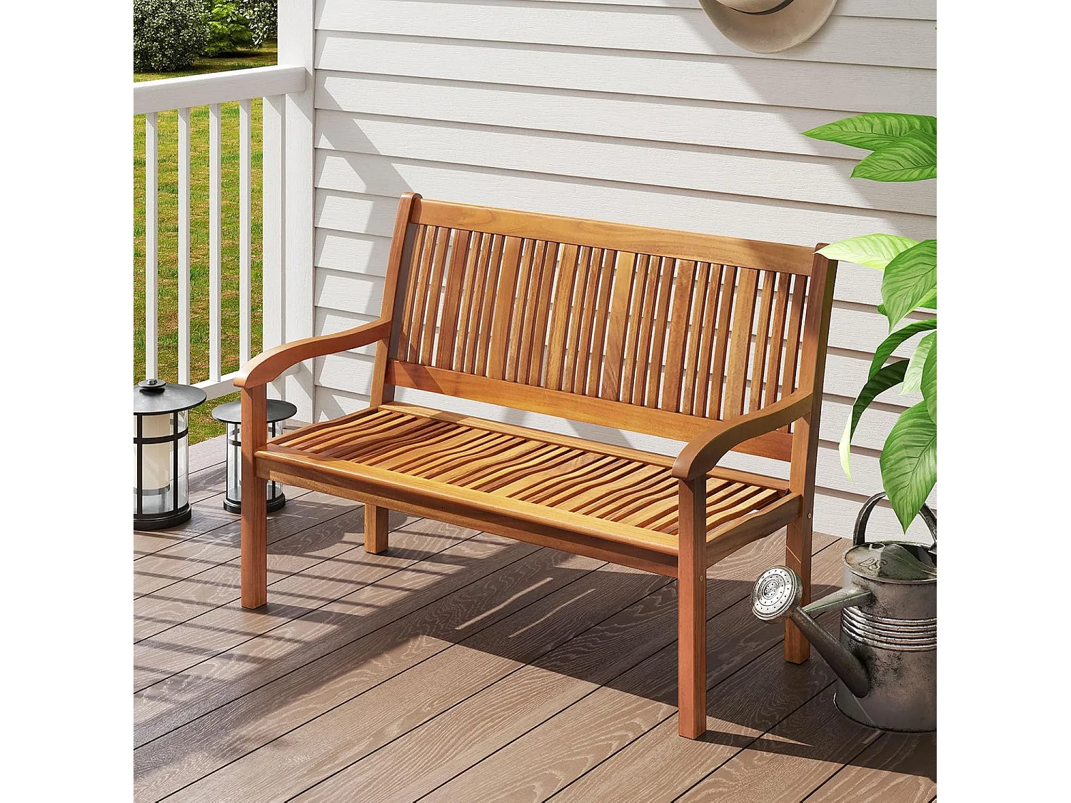 Tuinbank, Acaciahout, 126 x 63 x 91 cm, Belasting 360KG, Schuine rugleuning, Gebogen armleuning, Buitentuinbank voor Tessarre Porch Courtyard