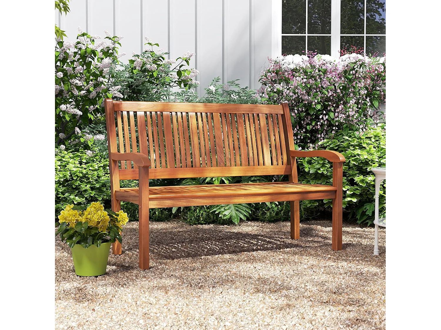 Tuinbank, Acaciahout, 126 x 63 x 91 cm, Belasting 360KG, Schuine rugleuning, Gebogen armleuning, Buitentuinbank voor Tessarre Porch Courtyard