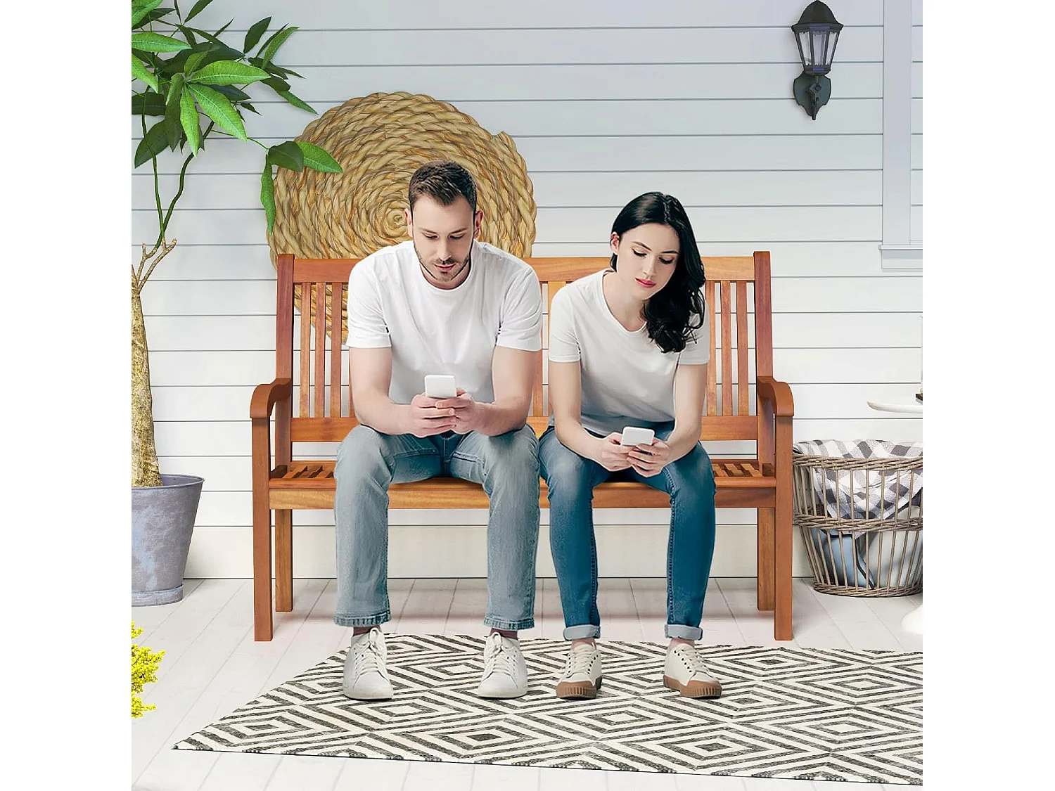 Banc de Jardin, Bois d’Acacia, 126 x 63 x 91 cm, Charge 360KG, Dossier Incliné, Accoudoir Incurvé, Banc Exterieur Jardin pour Tessarre Porche Cour