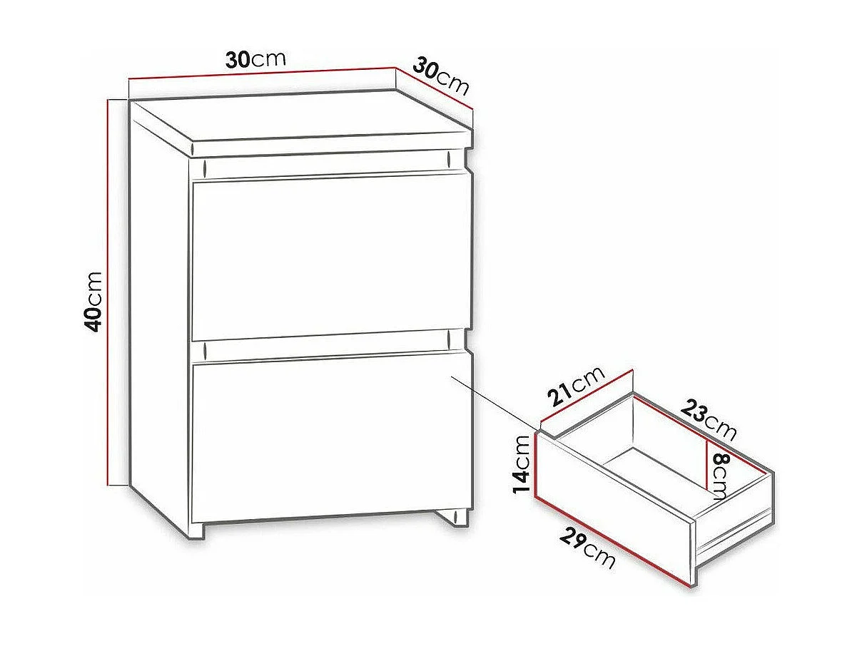 Mesa de cabeceira Mandeville 107, Número de gavetas: 2, 4x3x3cm