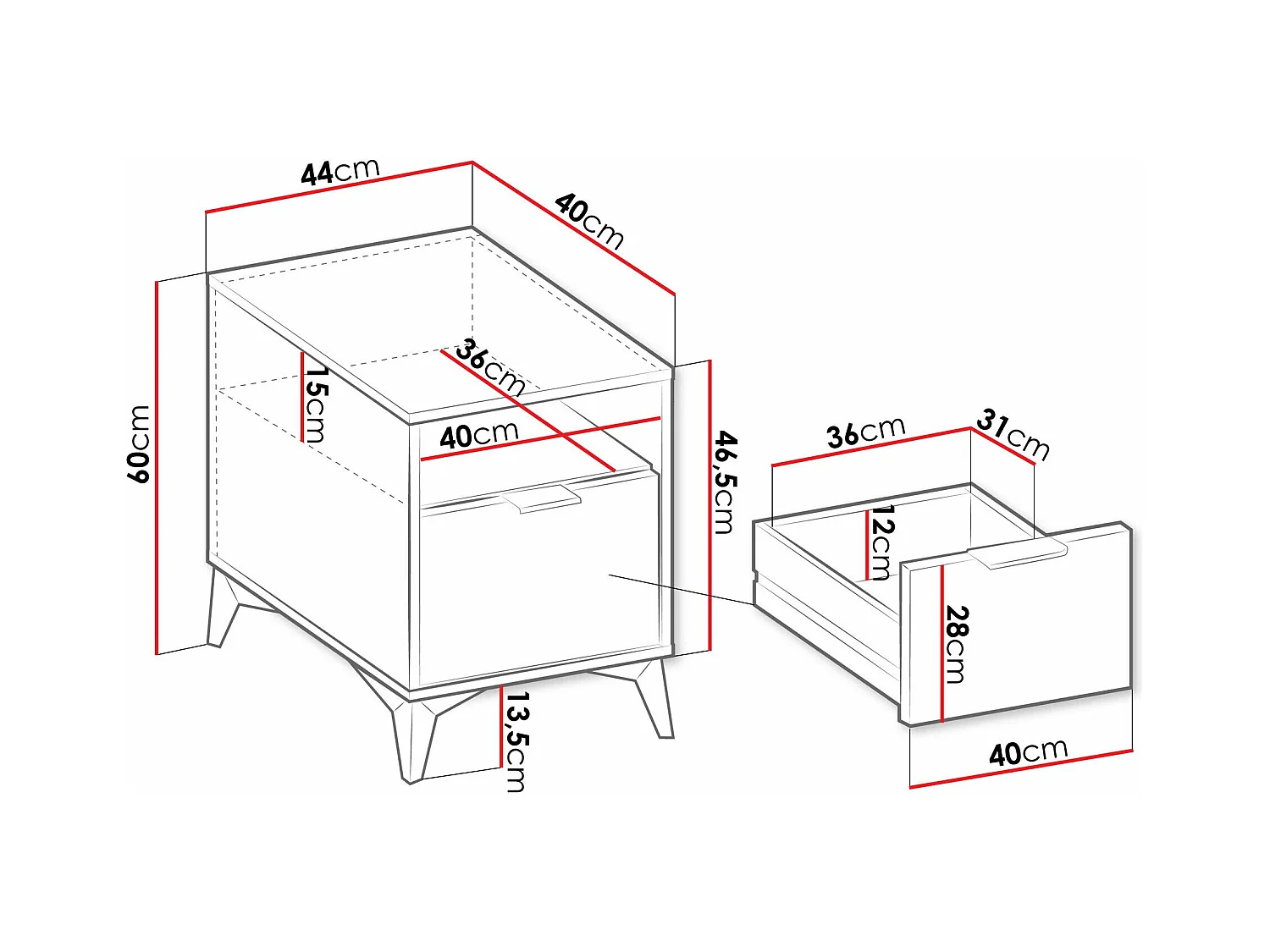 Table de chevet Comfivo Camlue 104, Beige, 60x44x40cm, MDF|Stratifié