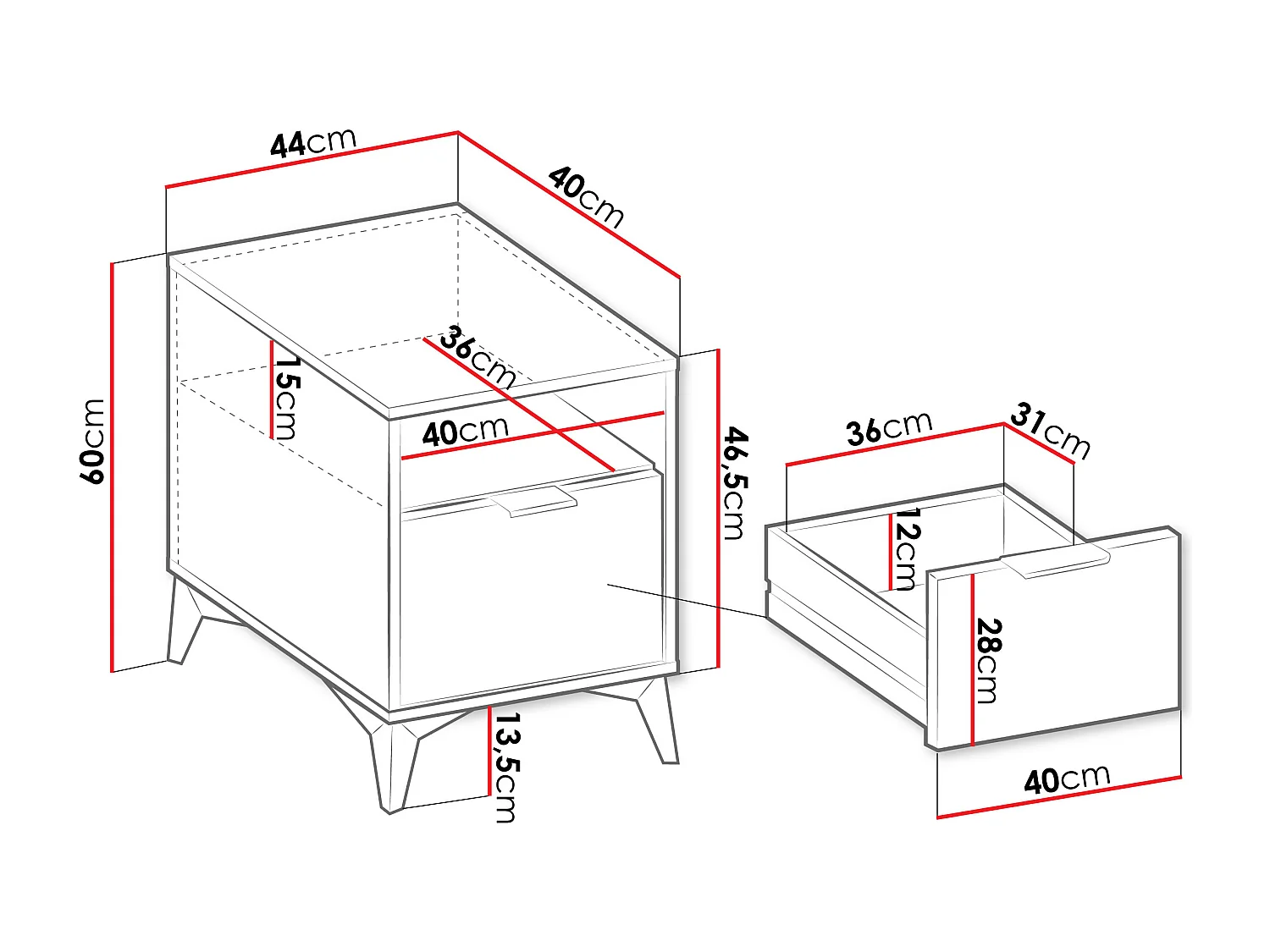 Table de chevet Comfivo Camlue 104, Beige, 60x44x40cm, MDF|Stratifié