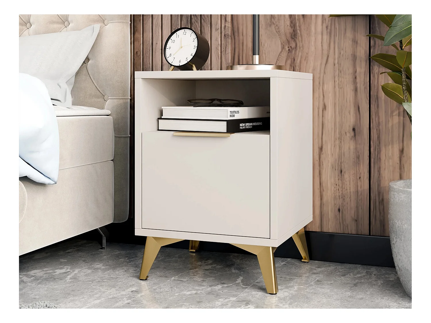 Table de chevet Comfivo Camlue 104, Beige, 60x44x40cm, Stratifié|MDF