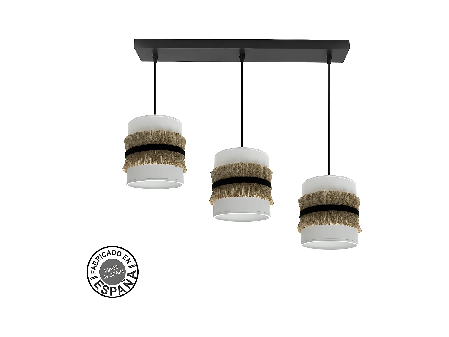 Lampara Lineal Modelo Angola Negra Con 3 Colgantes Pantalla