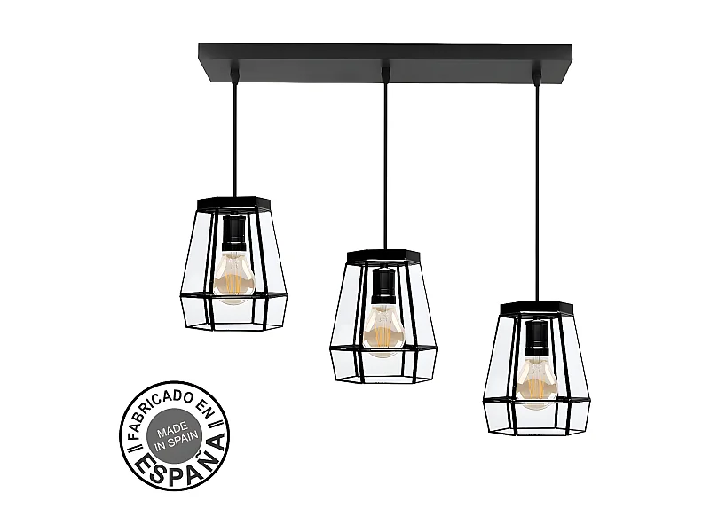 Lampara Lineal Guia Negra 3 Luces Artesanal