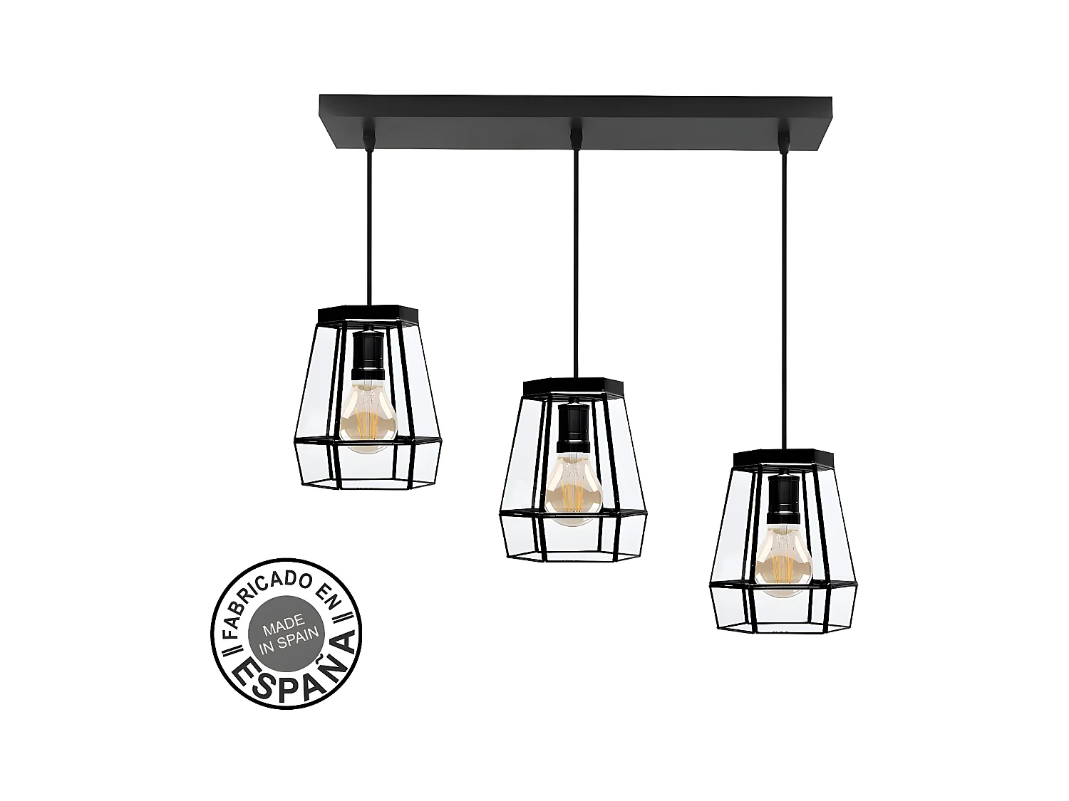 Lampara Lineal Guia Negra 3 Luces Artesanal