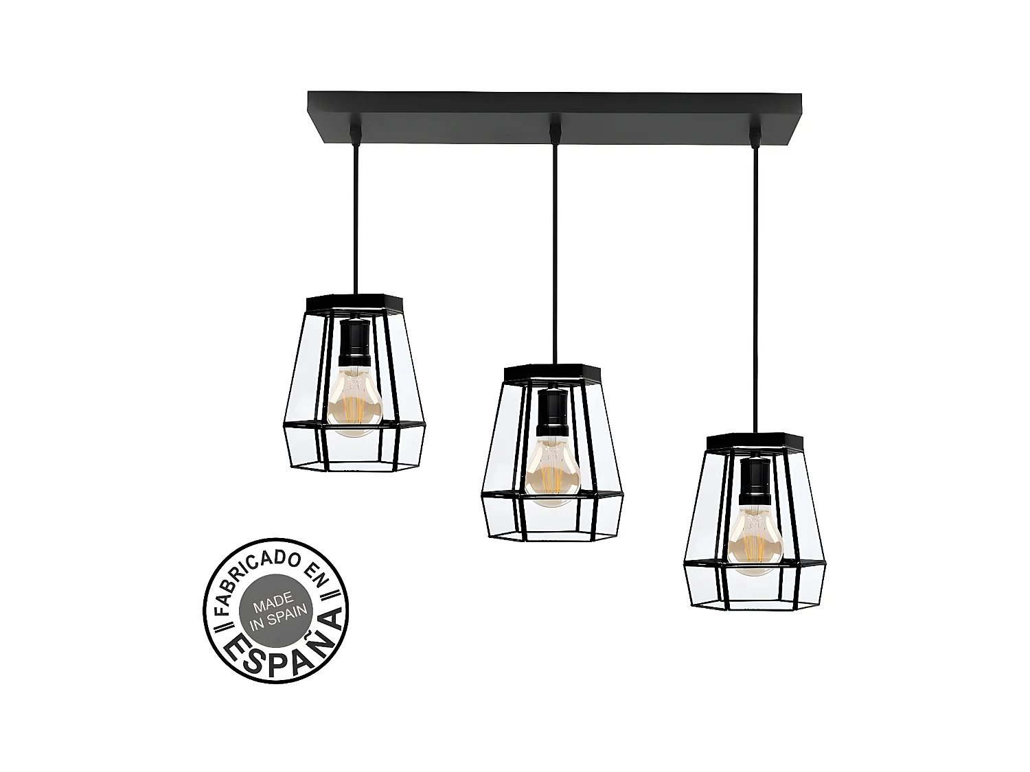 Lampara Lineal Guia Negra 3 Luces Artesanal