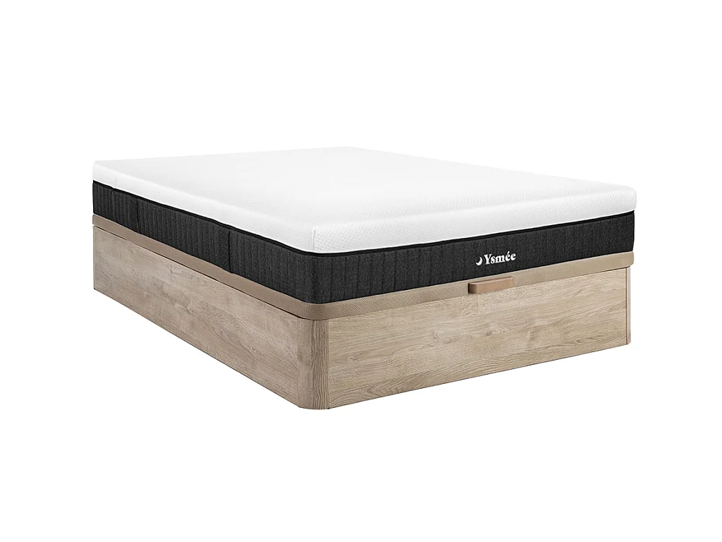 Ensemble 160 x 200 cm sommier coffre naturel clair + matelas ressorts ensachés 5 zones ép.21cm - CIDORA de YSMÉE