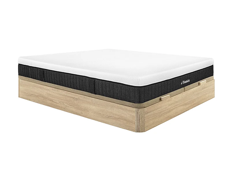 Ensemble 180 x 200 cm sommier coffre naturel clair + matelas ressorts ensachés 5 zones ép.21cm - CIDORA de YSMÉE