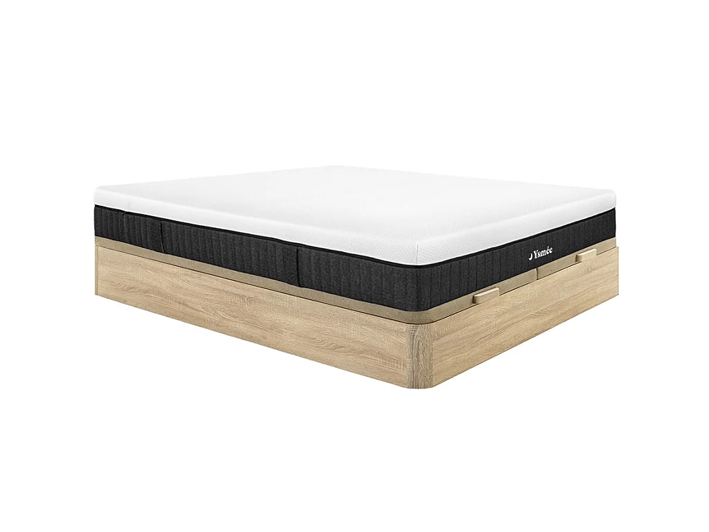 Ensemble 180 x 200 cm sommier coffre naturel clair + matelas ressorts ensachés 5 zones ép.21cm - CIDORA de YSMÉE