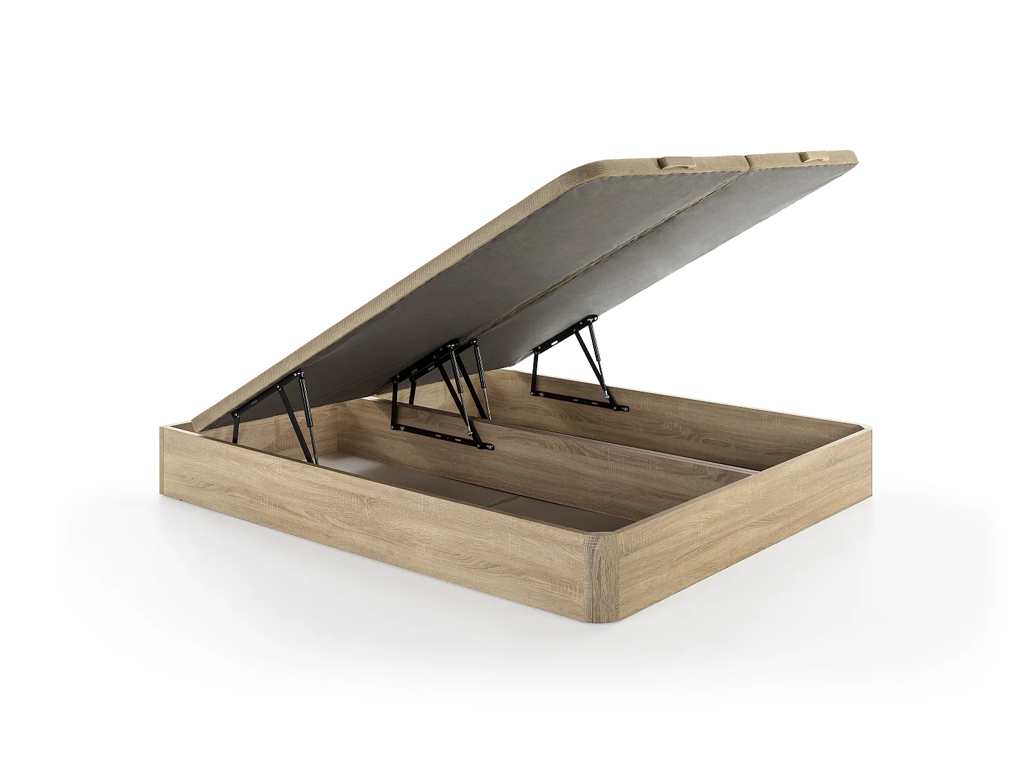 Conjunto 180x200 cm sommier com espaço de arrumação natural claro + colchão de molas ensacadas 5 zonas esp. 21 cm - CIDORA de YSMÉE